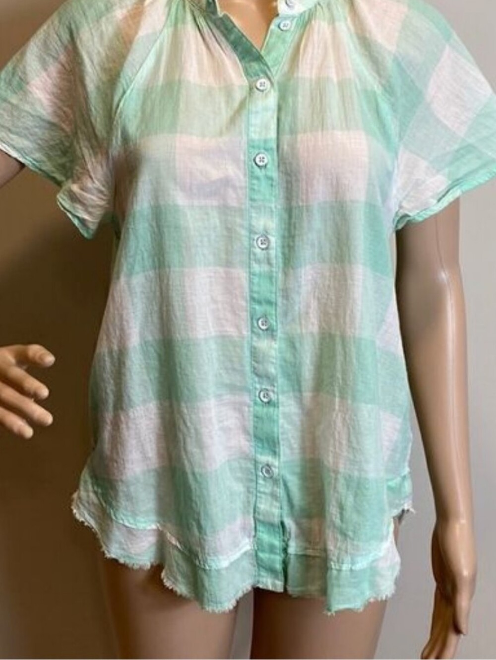 Anthropologie Mint Green and White Lightweight Top - Picture 2 of 12